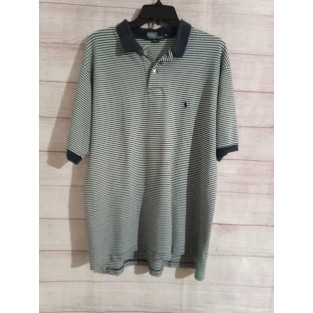 Ralph Lauren Polo Shirt Mens Extra Large Blue White Stripe Short Sleeve Logo
